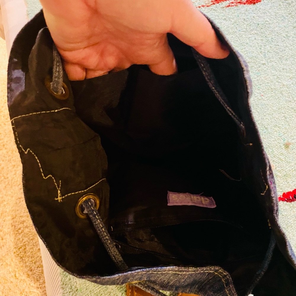Claire's Denim Backpack with Lace and Floral Embroidery - Picture 10 of 12